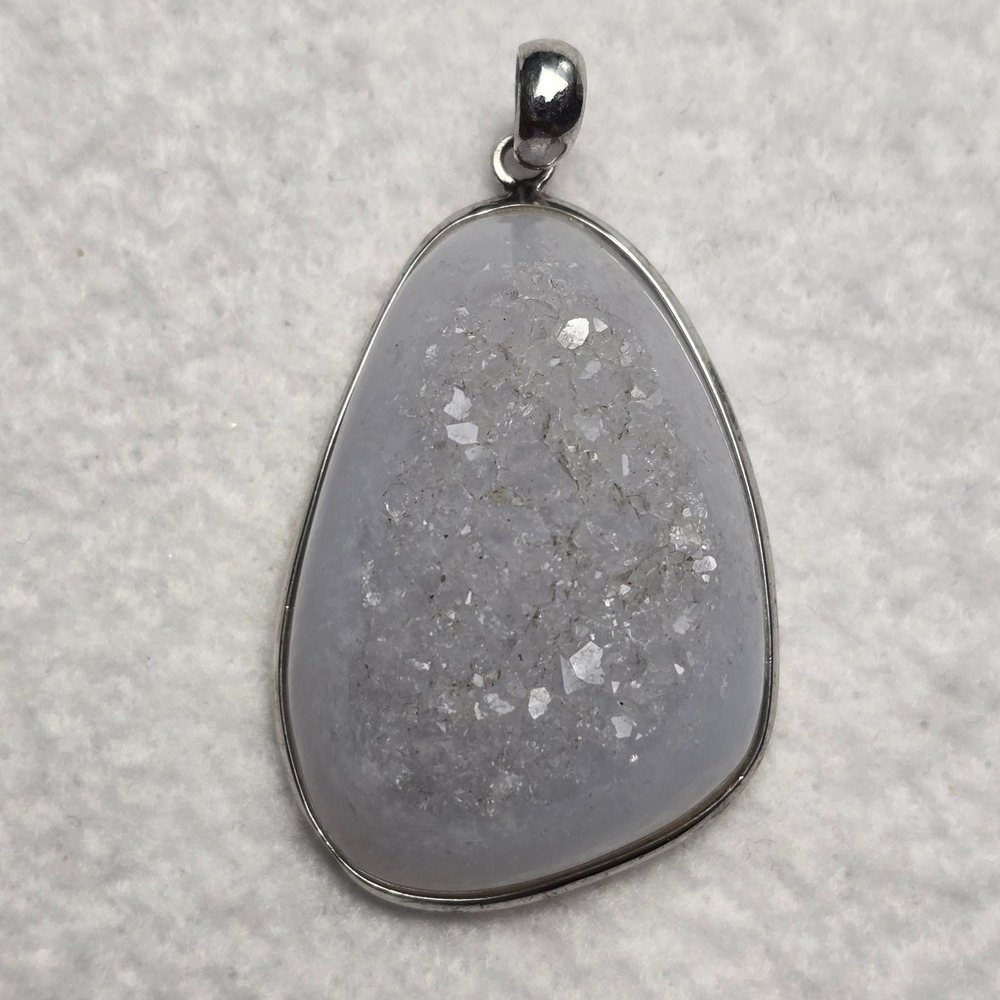Sterling Silver 925 Light Blue Druzy Agate Teardrop Pendant Sparkle Gemstone